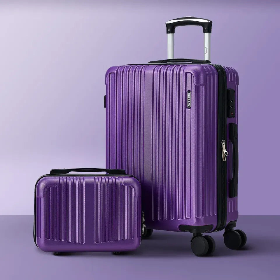 LGS-STRIPE-2PC-PP Mazam Brand New 2PCS Luggage Suitcase Trolley Set Carry On TSA Storage Hard Case Purple