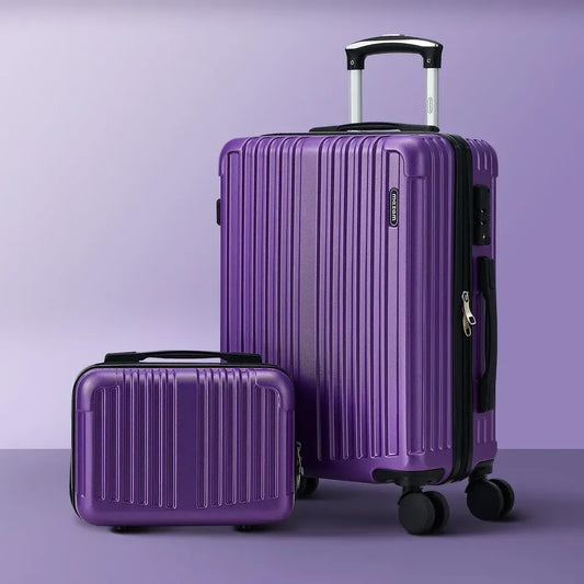 LGS-STRIPE-2PC-PP Mazam Brand New 2PCS Luggage Suitcase Trolley Set Carry On TSA Storage Hard Case Purple