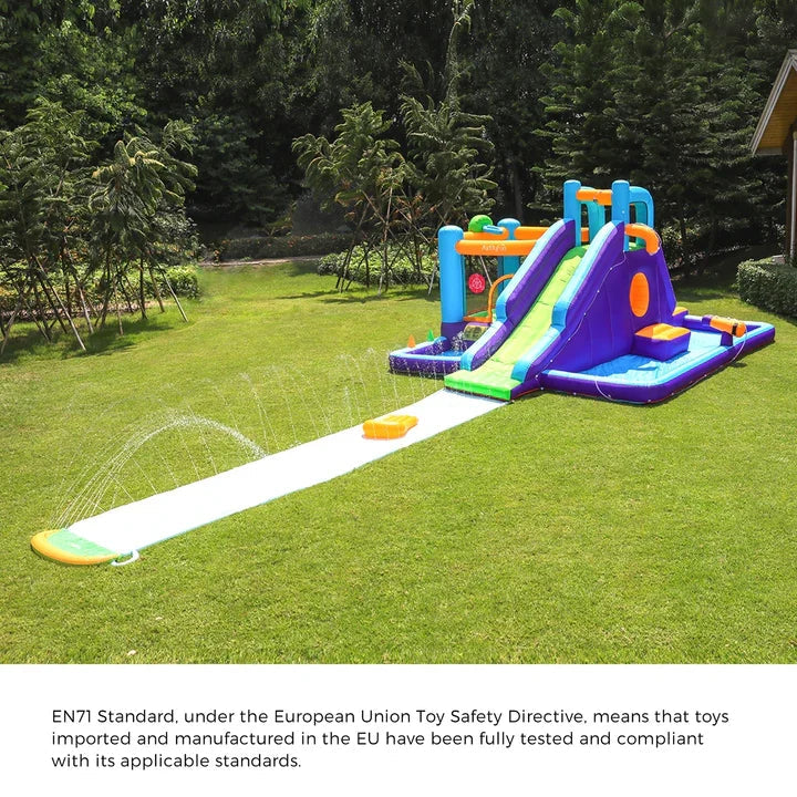 ITOY-MGPK-11+ITOY-BLOW-75-GN AirMyFun Inflatable WaterSlide Trampoline Castle Bounce House Splash Jumping Toy