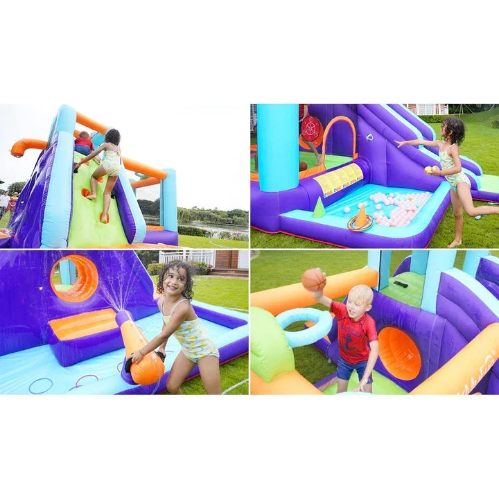 ITOY-MGPK-11+ITOY-BLOW-75-GN AirMyFun Inflatable WaterSlide Trampoline Castle Bounce House Splash Jumping Toy