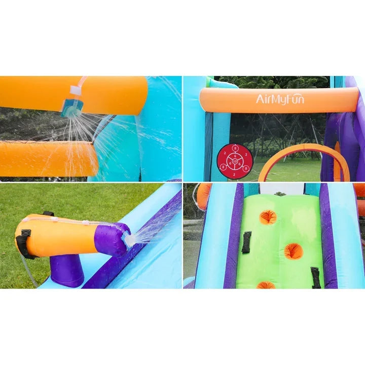 ITOY-MGPK-11+ITOY-BLOW-75-GN AirMyFun Inflatable WaterSlide Trampoline Castle Bounce House Splash Jumping Toy