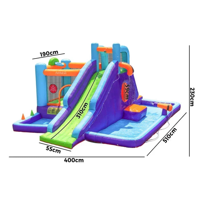 ITOY-MGPK-11+ITOY-BLOW-75-GN AirMyFun Inflatable WaterSlide Trampoline Castle Bounce House Splash Jumping Toy