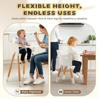 KID-HC1002-WH PlayPals Baby High Chair Beech Wood 2 Height Modes Adjustable Footrest