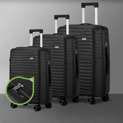 LGS-SAM-3PC-BK Mazam 3PCS Luggage Suitcase Trolley Set Travel TSA Lock Storage Black PP Case