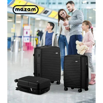 LGS-SAM-3PC-BK Mazam 3PCS Luggage Suitcase Trolley Set Travel TSA Lock Storage Black PP Case