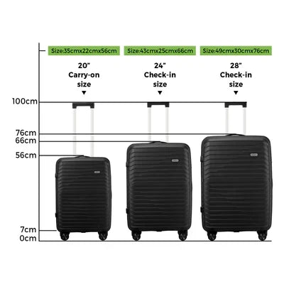 LGS-SAM-3PC-BK Mazam 3PCS Luggage Suitcase Trolley Set Travel TSA Lock Storage Black PP Case