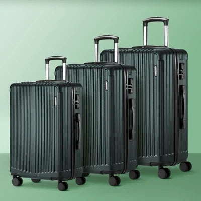 LGS-STRIPE-3PC-GN Mazam 3PCS Luggage Suitcase Trolley Set Travel TSA Lock Storage ABS Case Green