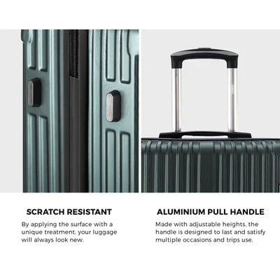 LGS-STRIPE-3PC-GN Mazam 3PCS Luggage Suitcase Trolley Set Travel TSA Lock Storage ABS Case Green
