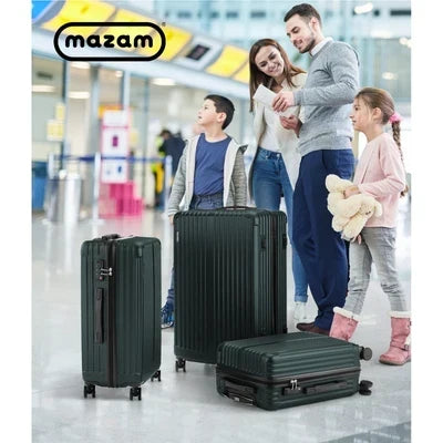 LGS-STRIPE-3PC-GN Mazam 3PCS Luggage Suitcase Trolley Set Travel TSA Lock Storage ABS Case Green