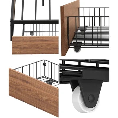 MBF-E-2DRAW-XL-BK Oikiture 2x Bed Frame Storage Drawers with Wheels Metal Brown