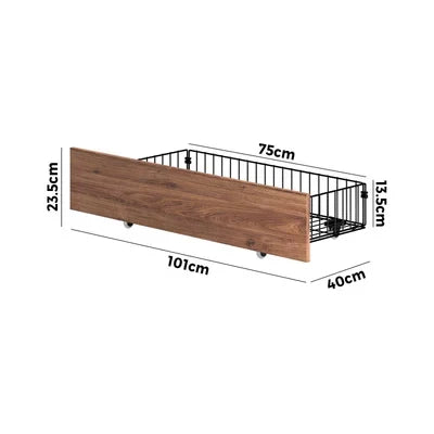 MBF-E-2DRAW-XL-BK Oikiture 2x Bed Frame Storage Drawers with Wheels Metal Brown
