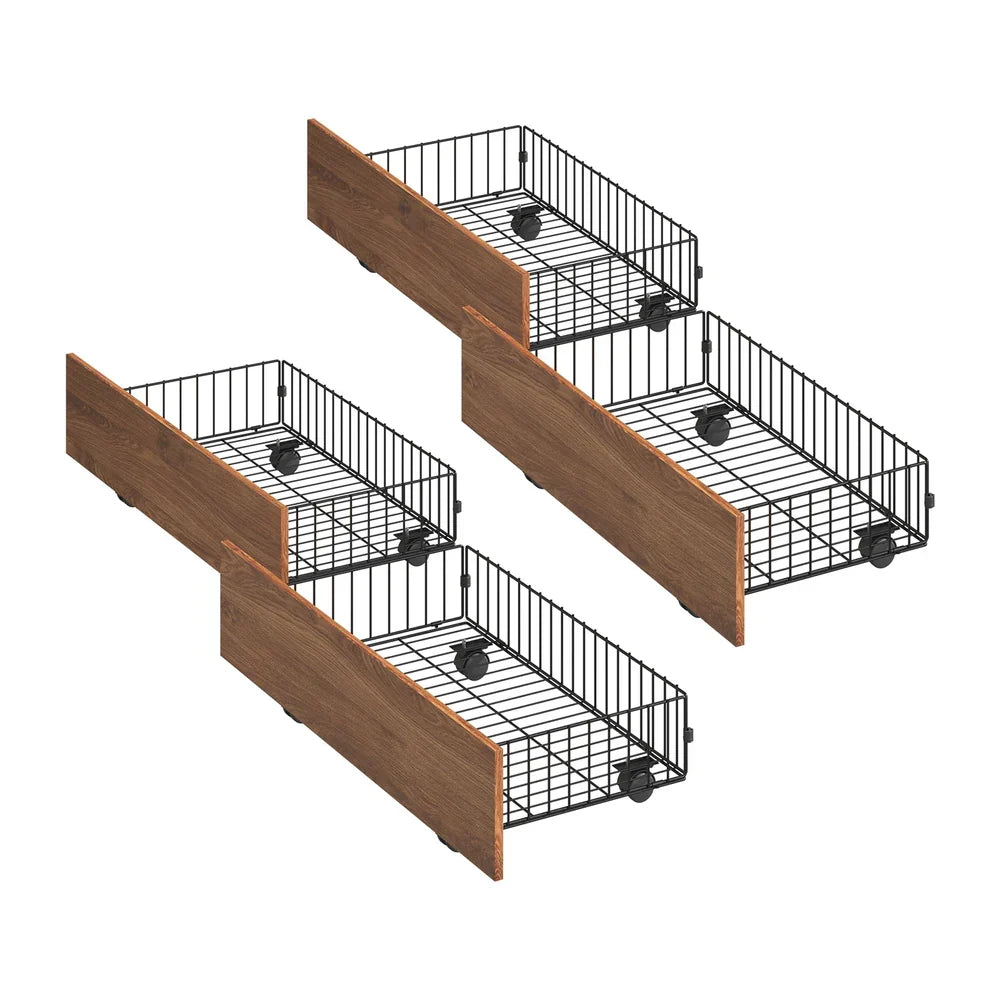 MBF-2DRAW-XL-BK Oikiture Metal Bed Frame Queen Double King Size with LED Headboard Charging Port