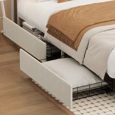 MBF-2DRAW-XL-WH Oikiture Bed Frame Trundle Storage Metal Drawers Set of 2 White