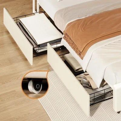 MBF-2DRAW-XL-WH Oikiture Bed Frame Trundle Storage Metal Drawers Set of 2 White