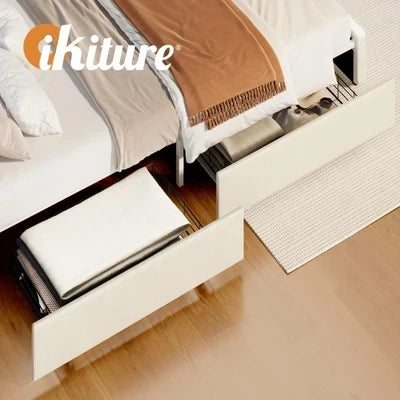 MBF-2DRAW-XL-WH Oikiture Bed Frame Trundle Storage Metal Drawers Set of 2 White