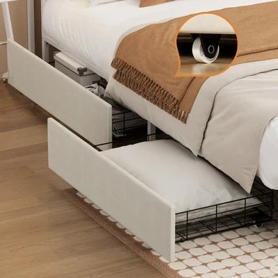 MBF-2DRAW-XL-WH Oikiture Bed Frame Trundle Storage Metal Drawers Set of 2 White