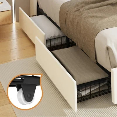 MBF-4DRAW-L-BE Oikiture 4x Trundle Drawers for Bed Frame w/ Wheels Underbed Storage Metal Beige
