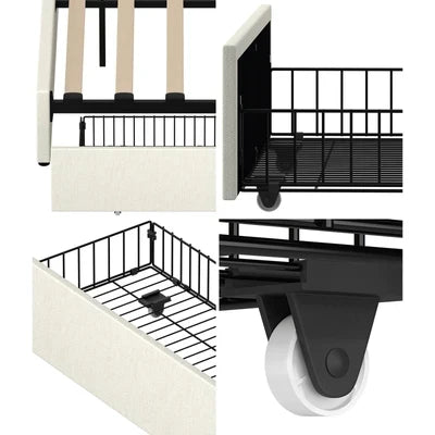 MBF-4DRAW-L-BE Oikiture 4x Trundle Drawers for Bed Frame w/ Wheels Underbed Storage Metal Beige
