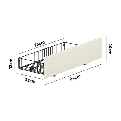 MBF-4DRAW-L-BE Oikiture 4x Trundle Drawers for Bed Frame w/ Wheels Underbed Storage Metal Beige