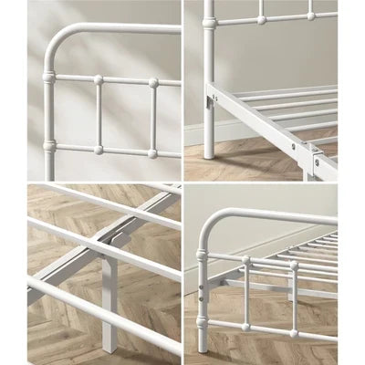 MBF-E-CAS-D-WH Oikiture Bed Frame Metal Bed Base Double Size Bed Platform White