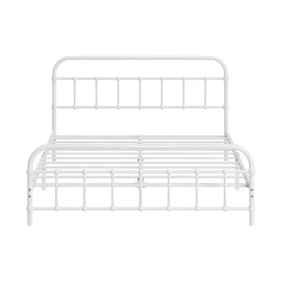 MBF-E-CAS-D-WH Oikiture Bed Frame Metal Bed Base Double Size Bed Platform White