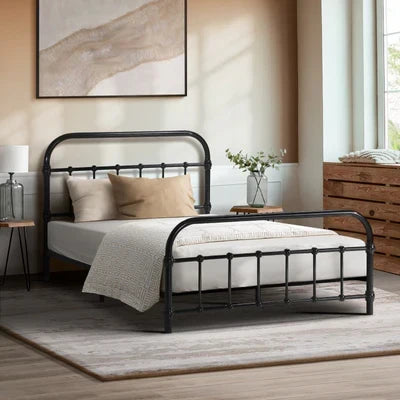 MBF-CAS-KS-BK Oikiture Metal Bed Frame King Single Size Bed Base Platform