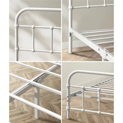 MBF-E-CAS-KS-WH Oikiture Bed Frame Metal Bed Base King Single Size Bed Platform White