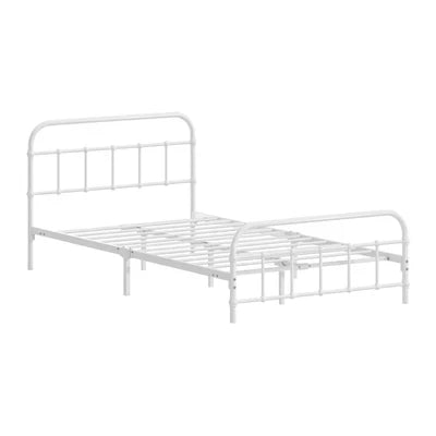 MBF-E-CAS-KS-WH Oikiture Bed Frame Metal Bed Base King Single Size Bed Platform White