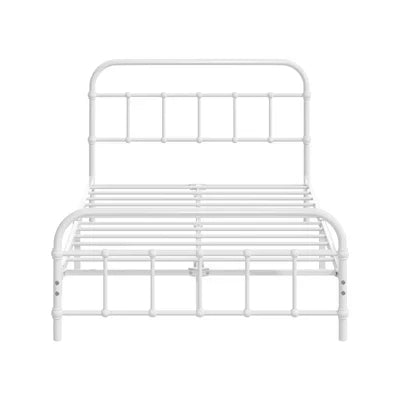MBF-E-CAS-KS-WH Oikiture Bed Frame Metal Bed Base King Single Size Bed Platform White