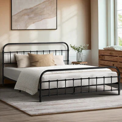 MBF-E-CAS-Q-BK Oikiture Metal Bed Frame Queen Size Bed Base Platform