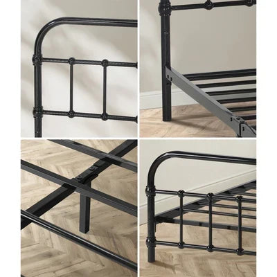 MBF-E-CAS-Q-BK Oikiture Metal Bed Frame Queen Size Bed Base Platform