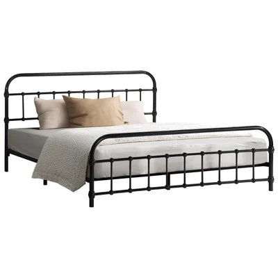 MBF-E-CAS-Q-BK Oikiture Metal Bed Frame Queen Size Bed Base Platform
