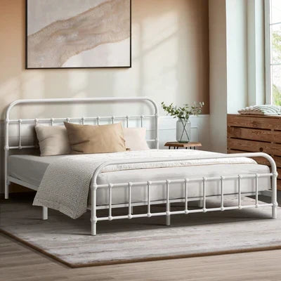 MBF-CAS-Q-WH Oikiture Bed Frame Metal Bed Base Queen Size Bed Platform White