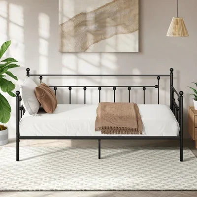 MBF-DB-WHIZZ-BK Oikiture Metal Daybed Frame Single Size Steel Slat Support Sofa Bed Black