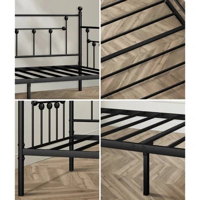 MBF-DB-WHIZZ-BK Oikiture Metal Daybed Frame Single Size Steel Slat Support Sofa Bed Black