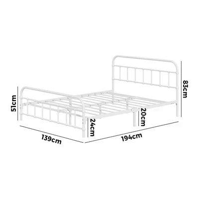 MBF-E-CAS-D-WH Oikiture Bed Frame Metal Bed Base Double Size Bed Platform White