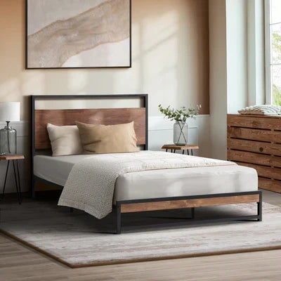 MBF-MODERN-S-BK Oikiture Metal Bed Frame Single Size Beds Platform Wood