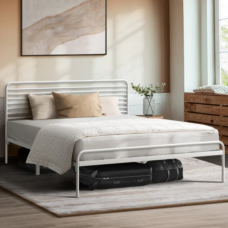 MBF-MOYA-D-WH Oikiture Metal Bed Frame Double Size Bed Base Beds Platform White
