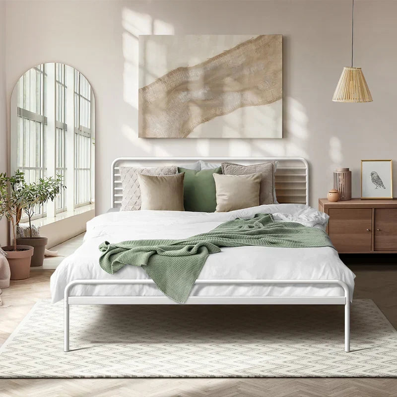 MBF-MOYA-D-WH Oikiture Metal Bed Frame Double Size Bed Base Beds Platform White