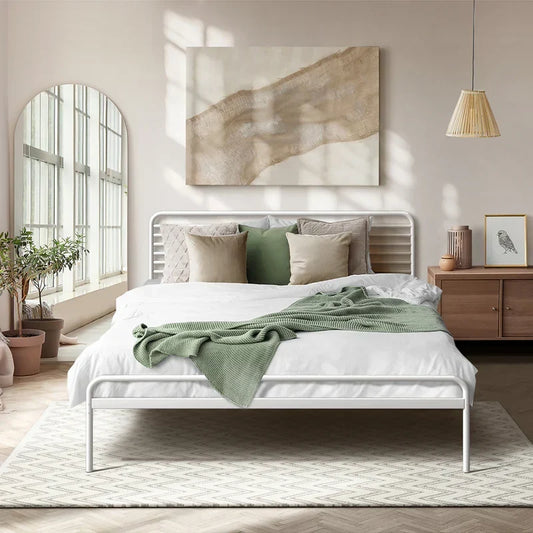 MBF-MOYA-D-WH Oikiture Metal Bed Frame Double Size Bed Base Beds Platform White