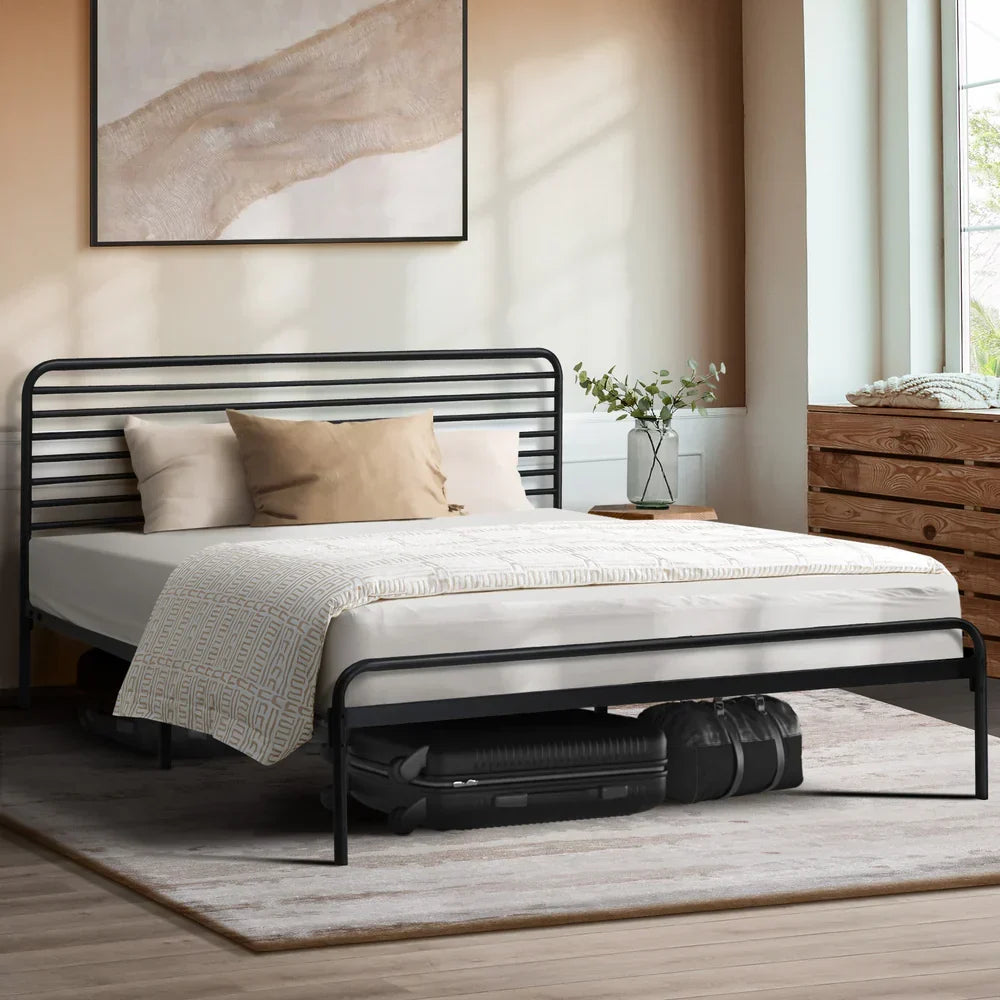 MBF-MOYA-Q-BK Oikiture Metal Bed Frame Queen Size Bed Base Platform