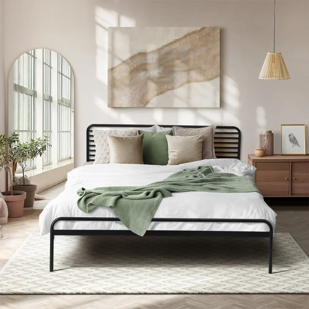 MBF-MOYA-Q-BK Oikiture Metal Bed Frame Queen Size Bed Base Platform