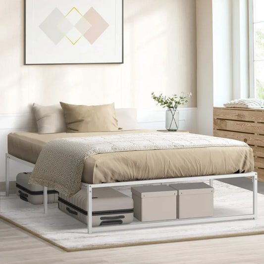 MBF-SAM-Q-WH Oikiture Metal Bed Frame Queen Size Beds Base Platform White