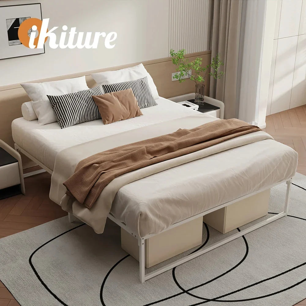 MBF-SAM-Q-WH Oikiture Metal Bed Frame Queen Size Beds Base Platform White