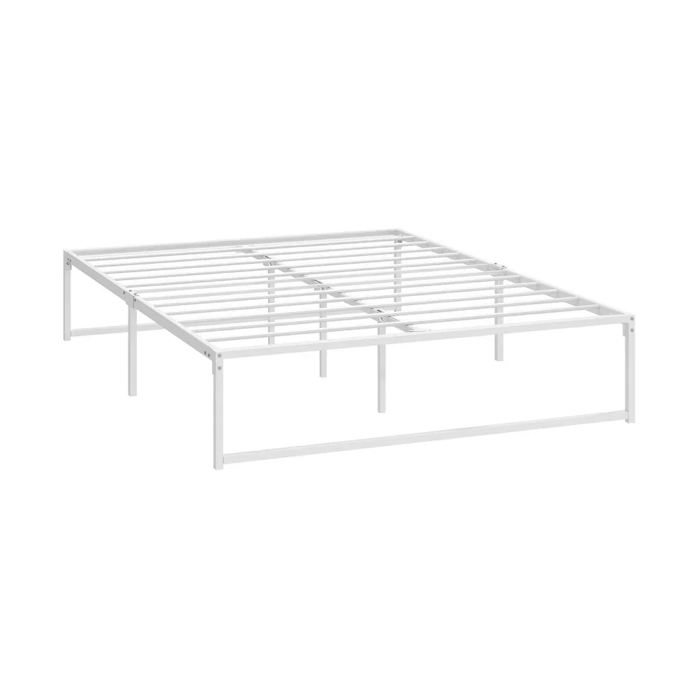 MBF-SAM-Q-WH Oikiture Metal Bed Frame Queen Size Beds Base Platform White