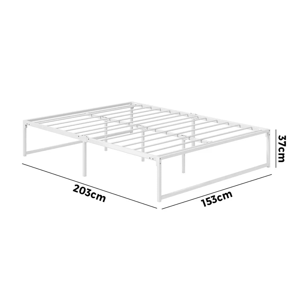 MBF-SAM-Q-WH Oikiture Metal Bed Frame Queen Size Beds Base Platform White