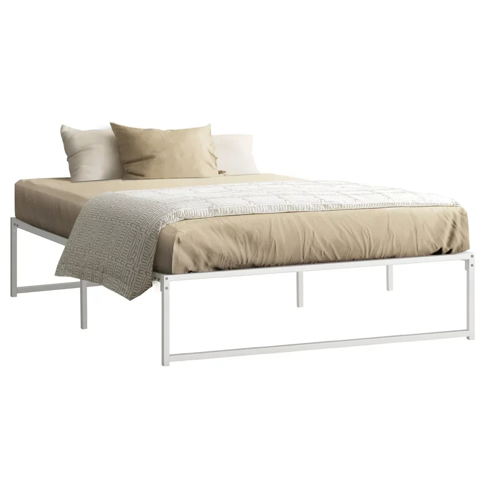 MBF-SAM-Q-WH Oikiture Metal Bed Frame Queen Size Beds Base Platform White