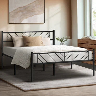 MBF-SIS-D-BK Oikiture Metal Bed Frame Double Size Bed Base Platform Black SIS