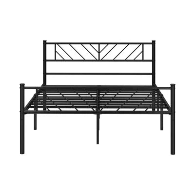 MBF-SIS-D-BK Oikiture Metal Bed Frame Double Size Bed Base Platform Black SIS