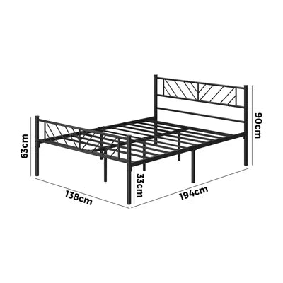 MBF-SIS-D-BK Oikiture Metal Bed Frame Double Size Bed Base Platform Black SIS